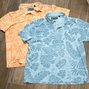 Stylish lot of 2 Blue and Orange Leaf Print Polo Shirts